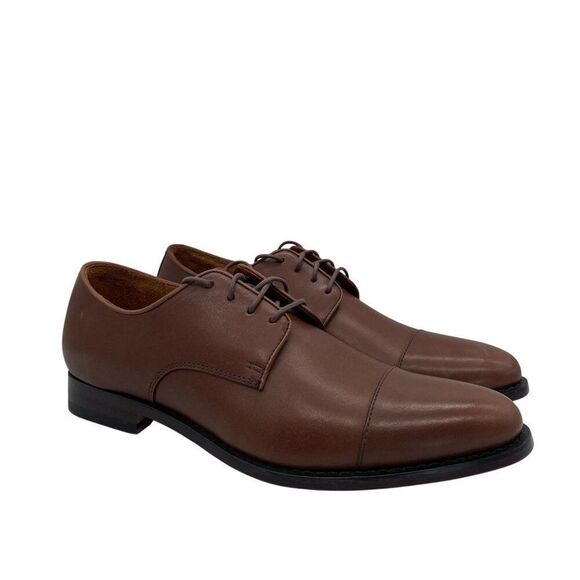 J. Crew Factory Mens Oxford Leather Cap Toe Shoes Brown Sz 10.5 Lace Up Preppy - Picture 2 of 15